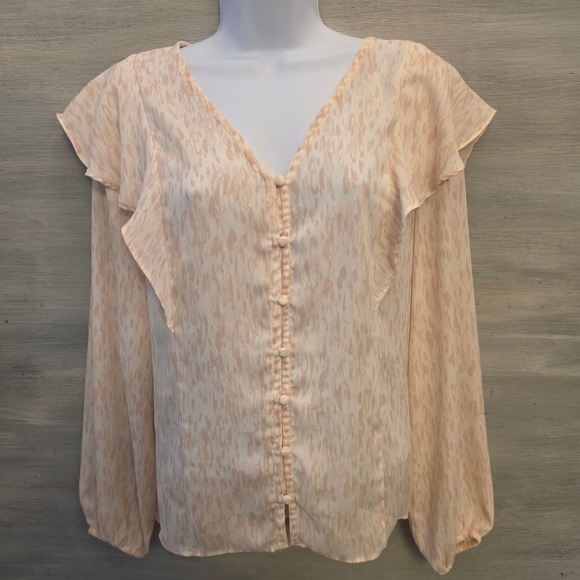 Nine West Tops - Nine West Pastel Ivory Abstract Print Deep Vneck Button Down Blouse Medium GC